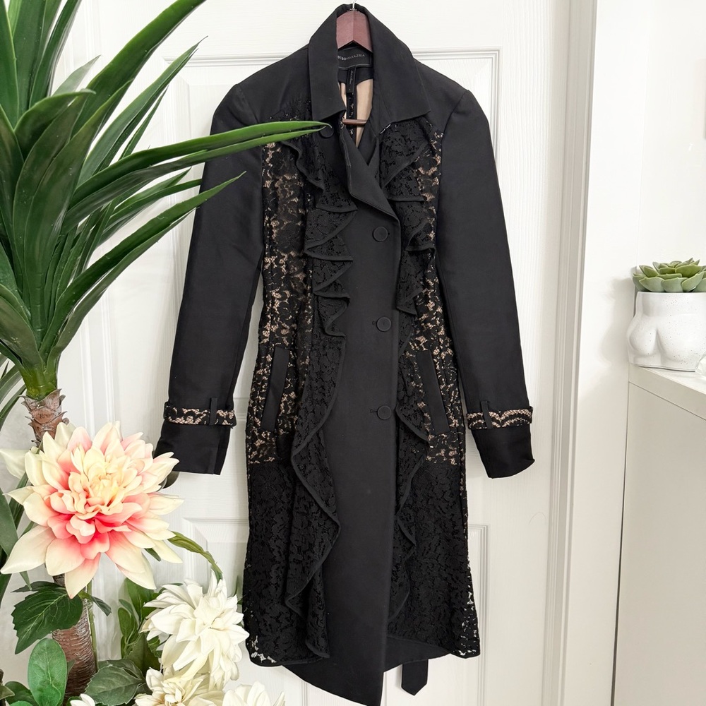 🖤 BCBGMAXAZRIA Black Lace Gothic Trench Coat
